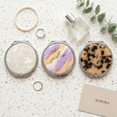 Acetate Round Compact Mirror - Elegant Tortoiseshell & Marble Pattern Double-Sided Travel Mirror with Metal Frame - Premium Pocket Mirror with 95% HD Reflectivity for Purses, Handbags & Women on the Go 🐚✨