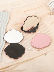 Unbreakable Stainless Steel Pocket Mirror with Shell / Cloud PU Leather Sleeve - Cute Scalloped Shatterproof Portable Travel Makeup Mirror for Purse, Wallet, Girls & Gifts (Pastel Pink) ๐โ๏ธ๐ชโจ
