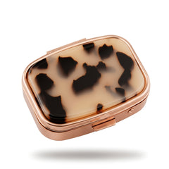 Acetate Rectangular Pill Box Organizer with Mirror - Luxury Tortoiseshell & Marble Travel Medication Case with Metal Frame - 2-Compartment Pocket Pill Planner for Women, Seniors & Travelers 💊🐚