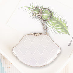 Lip Shaped Keychain Compact Mirror Shiny Quilted PU Leather Folding Pocket Mirror with Metal Clasp Dual Sided Makeup Mirror