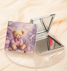 Cute teddy bear PU leather compact mirror, product view 4