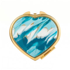 Acetate Heart Compact Mirror - Elegant Marble Pattern Double-Sided Travel Mirror with Metal Frame - Premium Pocket Mirror with 95% HD Reflectivity for Purses, Handbags, & Girls on the Go 💖🐚