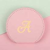1PC Stainless Steel Makeup Mirror Round Single Side Compact Mirror Pink Leather Shell Metal Bronzing Letters Can Be Placed Suitable For Use When Making Up Free Hands It Is The Best Choice For Home Or Gift Giving