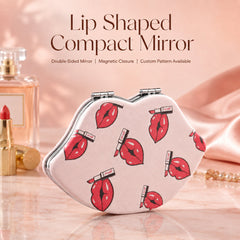 Lip-shaped compact makeup mirror with magnetic closure