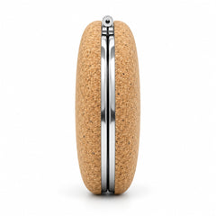 Natural cork compact mirror side view, silver frame
