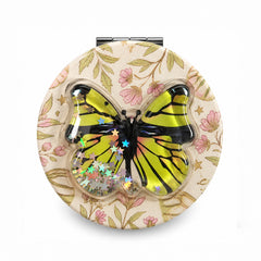 Floral butterfly liquid glitter quicksand round compact mirror