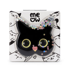Black cat liquid glitter quicksand square compact mirror