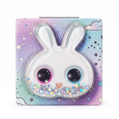 Rainbow bunny liquid glitter quicksand square compact mirror