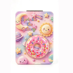 Galaxy donut liquid glitter quicksand rectangular compact mirror