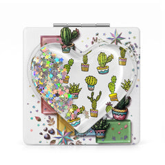 Cactus Garden liquid glitter quicksand square compact mirror front view