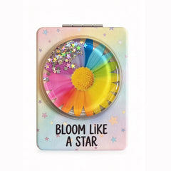 Bloom Like A Star rainbow flower liquid glitter quicksand rectangular compact mirror front view