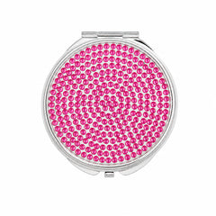 70mm round acrylic rhinestone compact mirror raspberry chrome finish front view