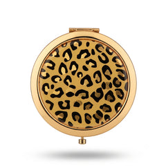 Gold leopard print epoxy folding compact mirror 1X 3X main