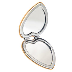 1 PC PU Leather Mirror Banboo Pattern 2X Magnification Heart Folding Double-sided Makeup Mirror Elegant Bamboo Pattern Makes Appearance Beautiful Suitable As Gift For Mother Sister Girlfriend Suitable To Use At Home School Company And Other Occasions