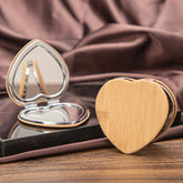 1 PC PU Leather Mirror Banboo Pattern 2X Magnification Heart Folding Double-sided Makeup Mirror Elegant Bamboo Pattern Makes Appearance Beautiful Suitable As Gift For Mother Sister Girlfriend Suitable To Use At Home School Company And Other Occasions