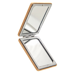 1 PC PU Leather Bread Mirror Banboo Pattern 2X Magnification Rectangle Folding Double-sided Cosmetic Mirror Elegant Bamboo Pattern Looks Beautiful Suitable As Gift For Mother Sister Girlfriend Suitable To Use At Home School Company And Other Occasions