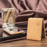 1 PC PU Leather Bread Mirror Banboo Pattern 2X Magnification Rectangle Folding Double-sided Cosmetic Mirror Elegant Bamboo Pattern Looks Beautiful Suitable As Gift For Mother Sister Girlfriend Suitable To Use At Home School Company And Other Occasions