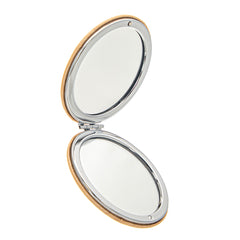 1 PC PU Leather Mirror Banboo Pattern 2X Magnification Elliptical Folding Double-sided Pocket Mirror Elegant Bamboo Pattern Makes Appearance More Beautiful Suitable For Mother Sister Girlfriend Suitable To Use At Home School Company And Other Occasions