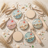 Ocean-Themed Double-Sided Folding Compact Mirror with Keychain & Wristlet - Portable 70mm Pocket Mirror with 3D Seashell & Starfish Design - Eco-Friendly HD Makeup Mirror for Women, Girls, Beach Lovers & Travel 🌊🐚
