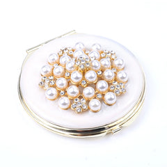 Luxury Pearl & Rhinestone Round Compact Mirror, 70mm Portable Folding Makeup Mirror with 95% High Reflectivity, Elegant Pocket Mirror for Purse/Travel, Gift for Women Girls