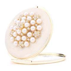 Luxury Pearl & Rhinestone Round Compact Mirror, 70mm Portable Folding Makeup Mirror with 95% High Reflectivity, Elegant Pocket Mirror for Purse/Travel, Gift for Women Girls