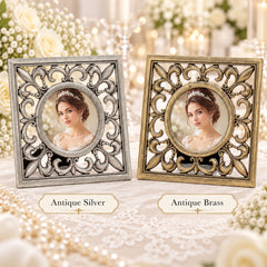 Antique silver and antique brass color options for HQ070025-33 ornate photo frame