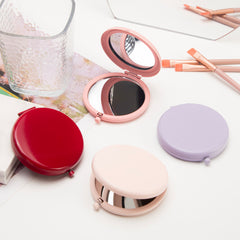 65mm Folding Button Makeup Mirror Double-Sided Compact Mirror Multiple Candy Colors (Pink, Purple, Red, White