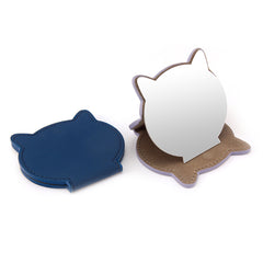 PU Eco-Friendly Leather Single-Sided Stainless Steel Makeup Mirror,HD Mirror, Cat Head Shape Design, Lightweight and Portable