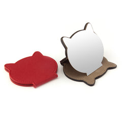 PU Eco-Friendly Leather Single-Sided Stainless Steel Makeup Mirror,HD Mirror, Cat Head Shape Design, Lightweight and Portable