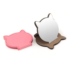 PU Eco-Friendly Leather Single-Sided Stainless Steel Makeup Mirror,HD Mirror, Cat Head Shape Design, Lightweight and Portable