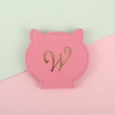 Desktop Makeup Mirror with Customizable Pattern, Cat Head Shape Design, Stainless Steel Material, PU Eco-Friendly Leather, HD Mirror, 80*75*8mm, Available in Black and Pink