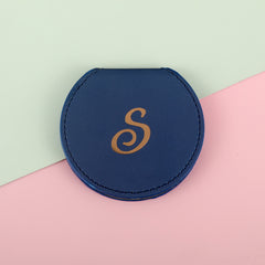 Fashionable Semi-Circular Stainless Steel Desktop Makeup Mirror, PU Eco-Friendly Leather Decoration, Customizable Pattern
