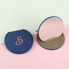Fashionable Semi-Circular Stainless Steel Desktop Makeup Mirror, PU Eco-Friendly Leather Decoration, Customizable Pattern