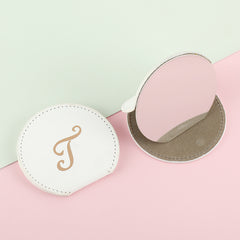 Fashionable Semi-Circular Stainless Steel Desktop Makeup Mirror, PU Eco-Friendly Leather Decoration, Customizable Pattern