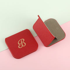 Fashionable Square Stainless Steel Desktop Makeup Mirror, PU Eco-Friendly Leather Decoration, Customized Pattern