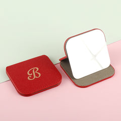 Fashionable Square Stainless Steel Desktop Makeup Mirror, PU Eco-Friendly Leather Decoration, Customized Pattern
