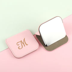 Fashionable Square Stainless Steel Desktop Makeup Mirror, PU Eco-Friendly Leather Decoration, Customized Pattern