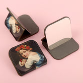 PU Eco-Friendly Leather, Customized Exclusive Pattern, Single-Sided HD Stainless Steel, 80*76*8mm Square Cosmetic Mirror, Various Styles, Suitable for Both Gifts and Personal Use