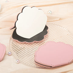 1 PC Pink Cloud-Shaped Stainless Steel Makeup Mirror Single-Sided With Leather Shell Standable Design Ideal Gift For Mother Daughter Sister Girlfriend Suitable For Home Office Travel And More