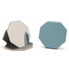 Octagon Stainless Steel Compact Mirror Single-Sided With Leather Case Multiple Color Options For Elegant Display
