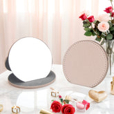 1 PC Khaki Leather Case Stainless Steel Compact Mirror Standable Single Sided Mirror Available In Oval Floral And Various Shapes Perfect For Precision Makeup Ideal Gift For Mother Daughter Sister Girlfriend Suitable For Home Office Travel And More