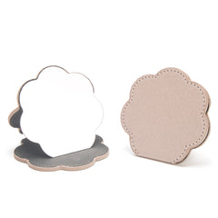 1 PC Khaki Leather Case Stainless Steel Compact Mirror Standable Single Sided Mirror Available In Oval Floral And Various Shapes Perfect For Precision Makeup Ideal Gift For Mother Daughter Sister Girlfriend Suitable For Home Office Travel And More