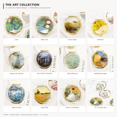 CHOIZIN gold folding mirror art series: all 11 authentic photographed domed-epoxy artwork covers and original open 1X + 3X mirror photo