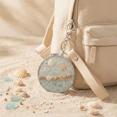 Ocean-Themed Double-Sided Folding Compact Mirror with Keychain & Wristlet - Portable 70mm Pocket Mirror with 3D Seashell & Starfish Design - Eco-Friendly HD Makeup Mirror for Women, Girls, Beach Lovers & Travel ππ