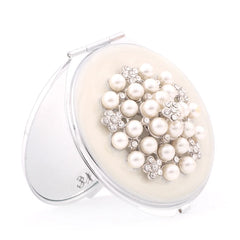Luxury Pearl & Rhinestone Round Compact Mirror, 70mm Portable Folding Makeup Mirror with 95% High Reflectivity, Elegant Pocket Mirror for Purse/Travel, Gift for Women Girls