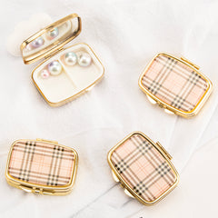 Epoxy Drip Glue Button Pill Organizer Box, In-Stock in Silver and Gold Plating, Rectangular Shape, 2 Compartments, Grid Pattern Design