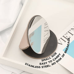 Chic European-style gilding, 8cm round folding mirror in khaki, stainless steel material that won't break when dropped. Elevate your desk with this trendy accessory! ✨
