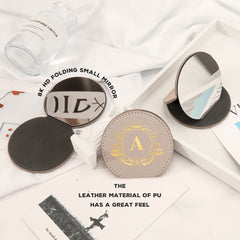 Chic European-style gilding, 8cm round folding mirror in khaki, stainless steel material that won't break when dropped. Elevate your desk with this trendy accessory! ✨