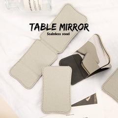 Chic INS Style! Eco-friendly Leather Wrap, In-stock 68*108mm Rectangular Folding Makeup Mirror, featuring Stainless Steel Lenses for Rust-proof and Shatter-resistant elegance. The perfect festive gift for friends