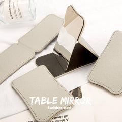 Chic INS Style! Eco-friendly Leather Wrap, In-stock 68*108mm Rectangular Folding Makeup Mirror, featuring Stainless Steel Lenses for Rust-proof and Shatter-resistant elegance. The perfect festive gift for friends